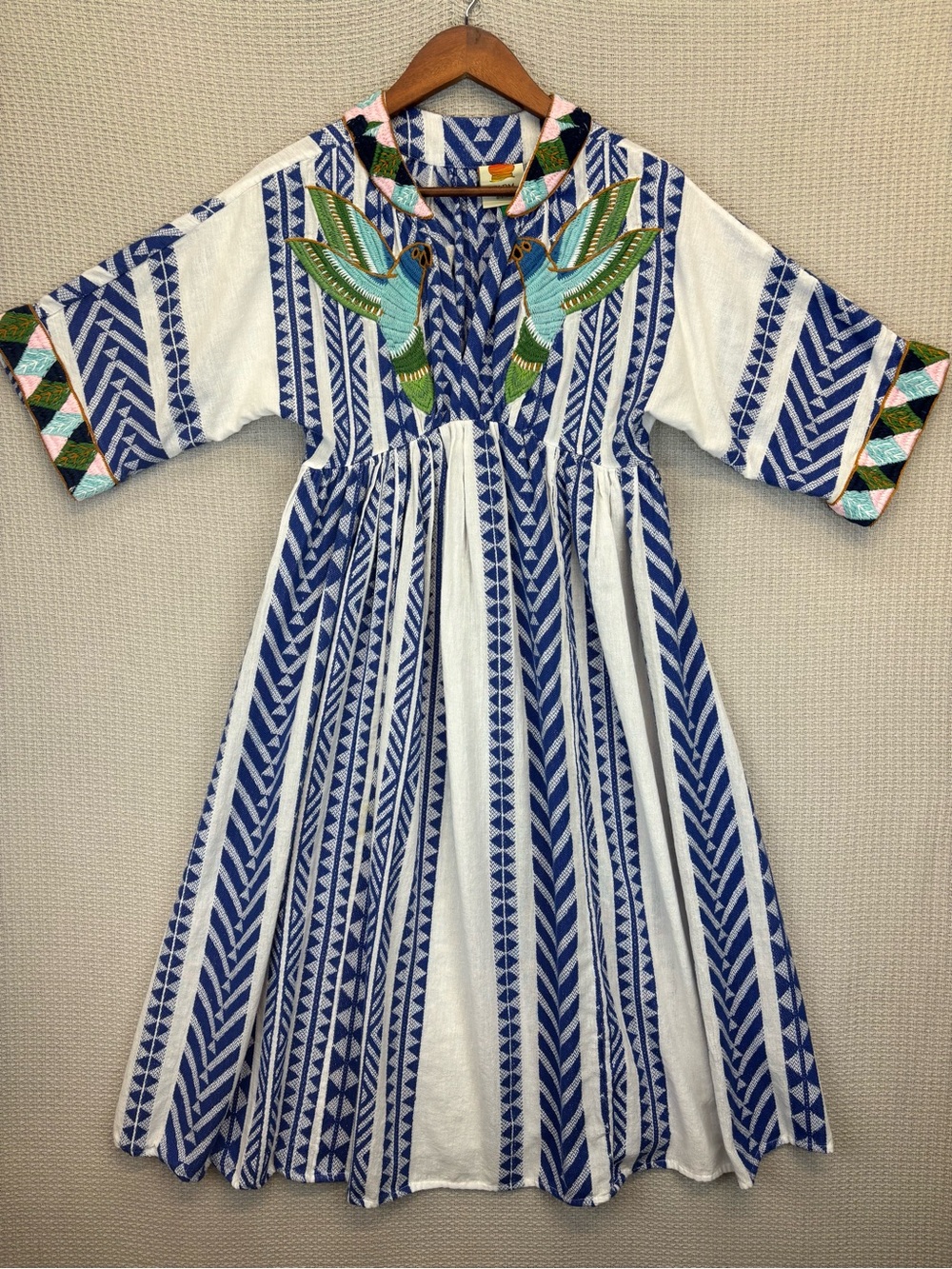 Farm Rio Jacquard Embroidered Midi Dress Small- Tropical Birds Boho Cottagecore